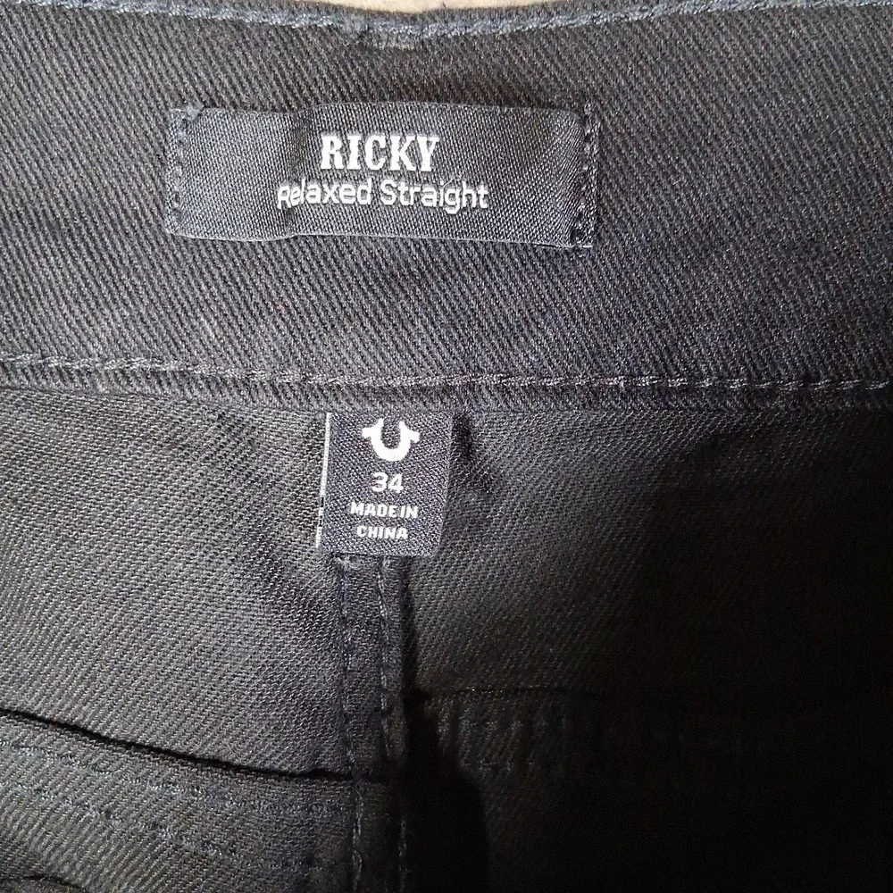New True Religion Ricky Flap Jeans Mens Size 34x34 Black Relaxed Straight Stretc